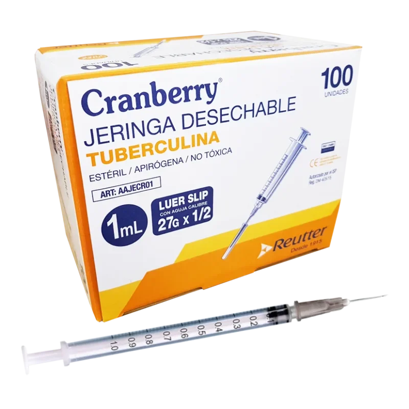 Jeringa desechable Luer Lock 27x1/2 - 1ml tuberculina (Caja 100 unidades)